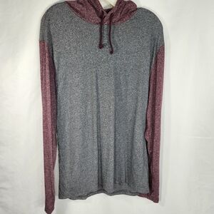 Route66 Heathered Grey Maroon Long Sleeve Draw String Pullover Hoodie Size Large